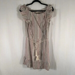 New Ellison Mini Dress Women's Small Tan Red Striped Sleeveless Tie Front Light